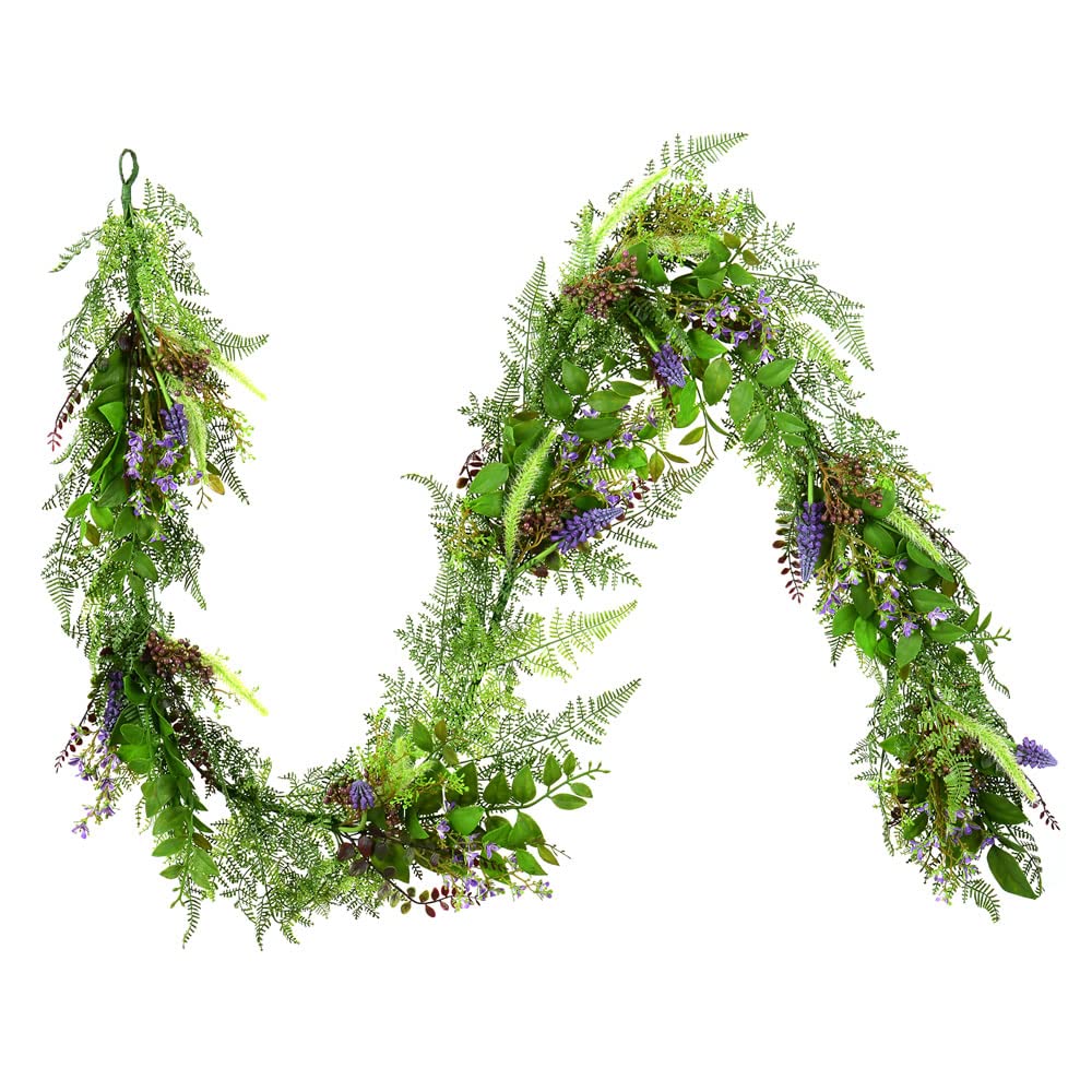 Vickerman 6' Artificial Green/Purple Maytime Garland. Brighten up Your Railing or Mantle with This 6 Foot Mixed Green Foliage Garland.