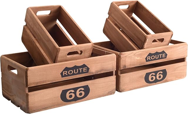 Rebecca Mobili Set of 4 Crates Boxes Fruit storage Wood Brown Country Rustic Garden Kitchen Bathroom - 15 x 35 x 22 cm (H x W x D) - Art. RE4591