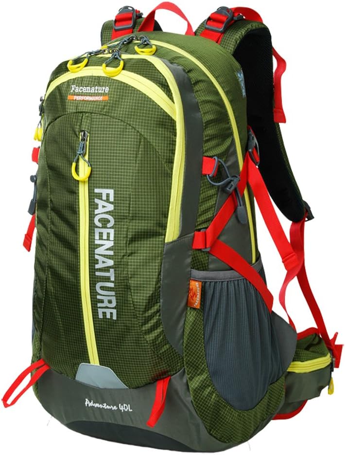 FACENATURE Outdoor Sports Camping Hiking Waterproof Backpack Lightweight Daypack 40L 50L Adventure Travel Back Pack Trekking Rucksack with Rain Cover (Army, 40L)