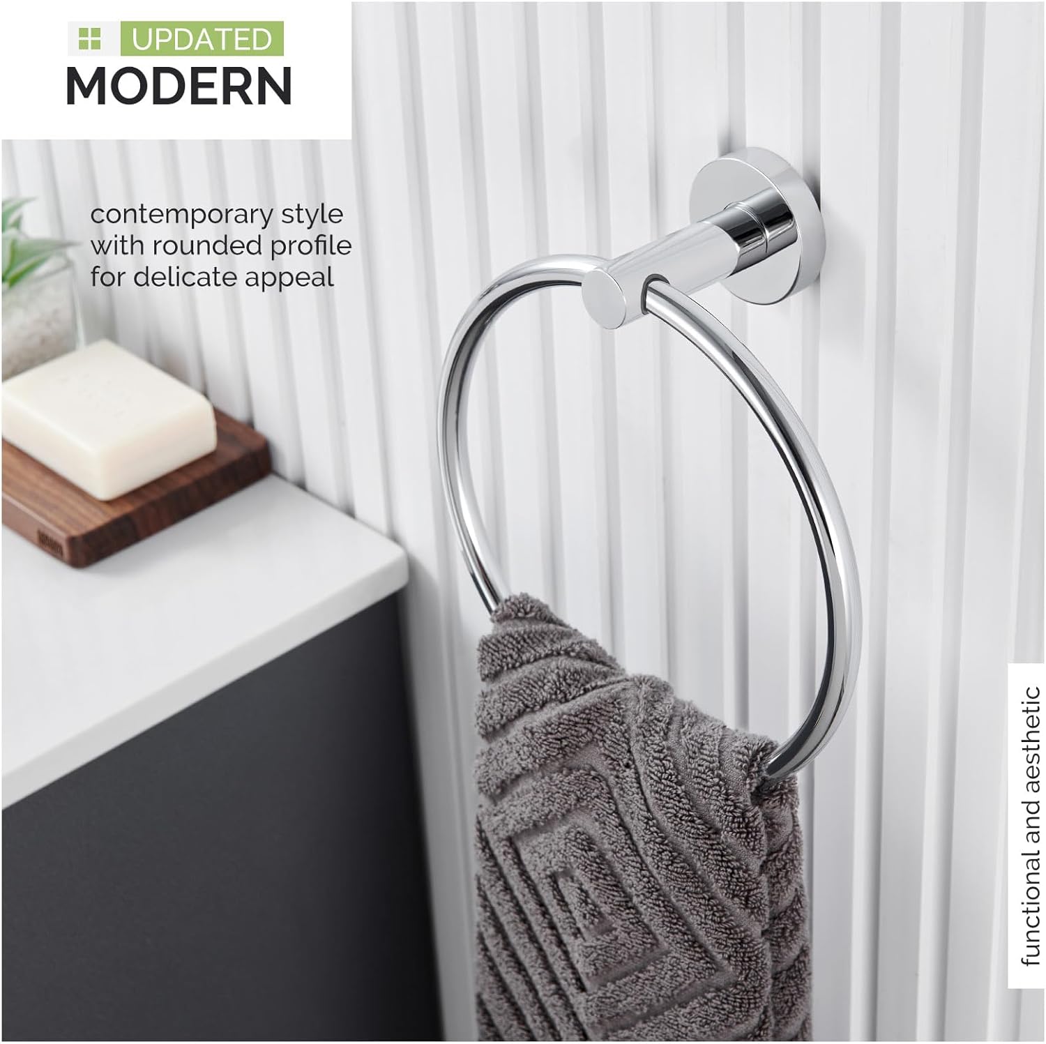 Angle Simple Bath Towel Ring Bundle with 23.62” Towel Rack (Polished Chrome)