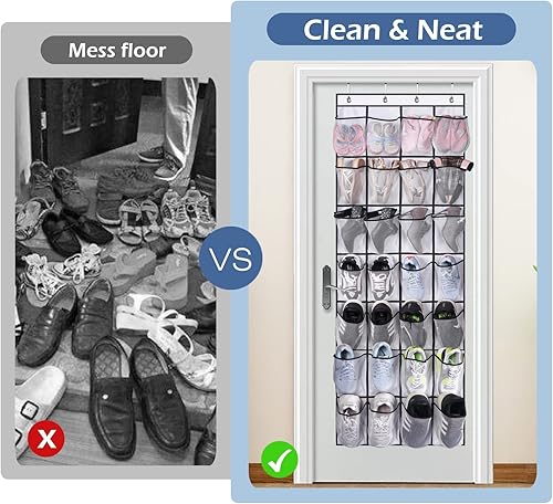 Miniatura 5 de MISSLO Paquete de 2 28 bolsillos grandes para colgar zapatos puerta organizador de zapatos colgador de almacenamiento para armario soporte de malla