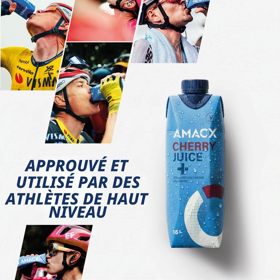 AMACX Cherry Juice+ – 12 x 500 ml – Prêt à boire – 125 mg d'anthocyanes – Favorise la récupération et la régénération