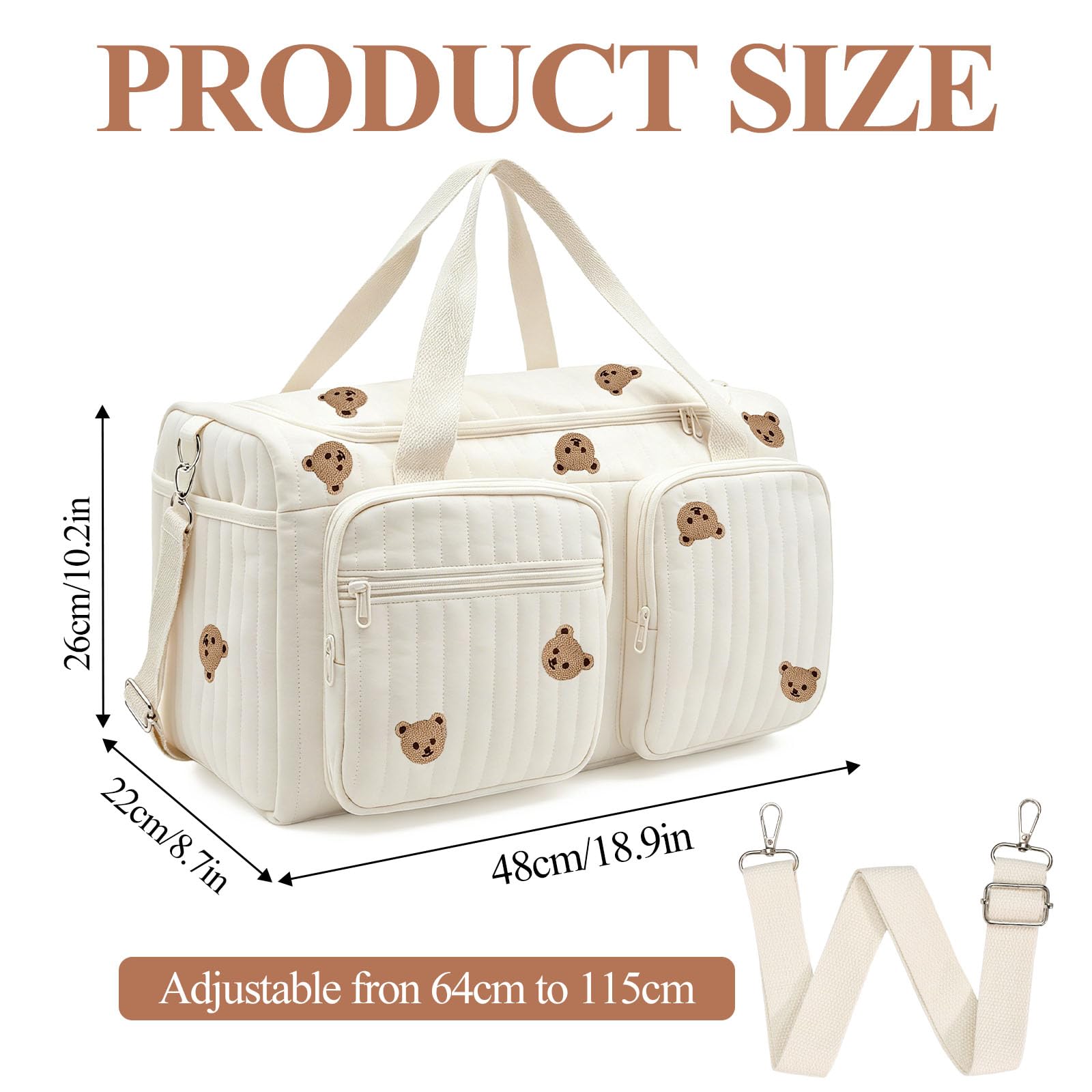 Borsa Fasciatoio in Cotone, Borsa Parto Ospedale Mamma Multifunzionale con Tracolla Rimovibile, Borsa Passeggino Universale Grande per Viaggio