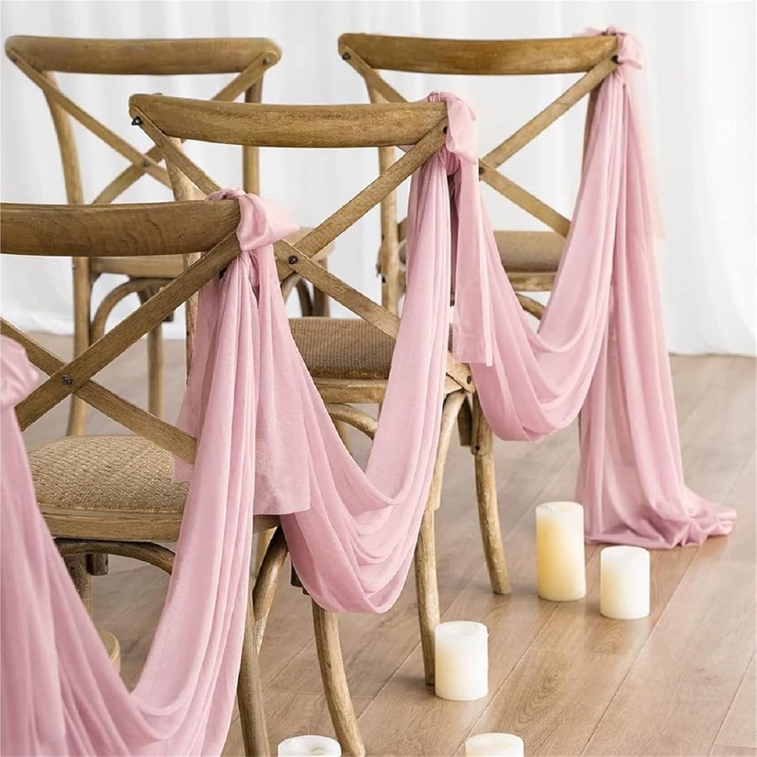 10pcs Chiffon Chair Sashes Wedding Decoration Party Ceremony Reception Floral Arrangement Banquet Outdoor Decor 20x275cm(Pink,20pcs20x275cm)