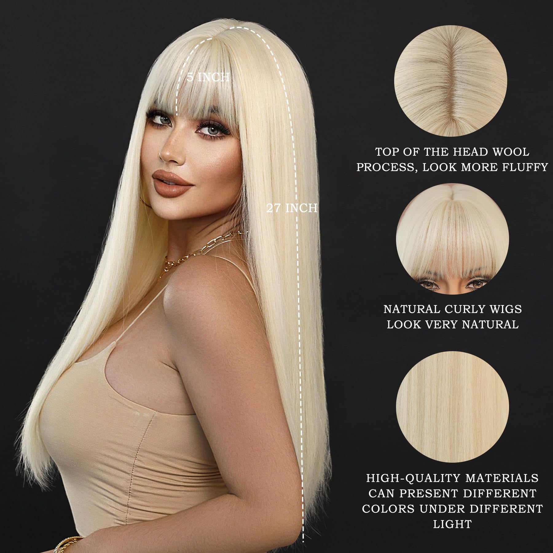 Amazon.com : 7JHH WIGS 26Inch Long Straight Wig with Bangs 