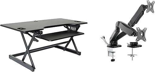 Miniatura 57 de Rocelco - Convertidor de escritorio para trabajar de pie con altura ajustable de 46 pulgadas con cargador USB y CA y soporte para monitor dual -