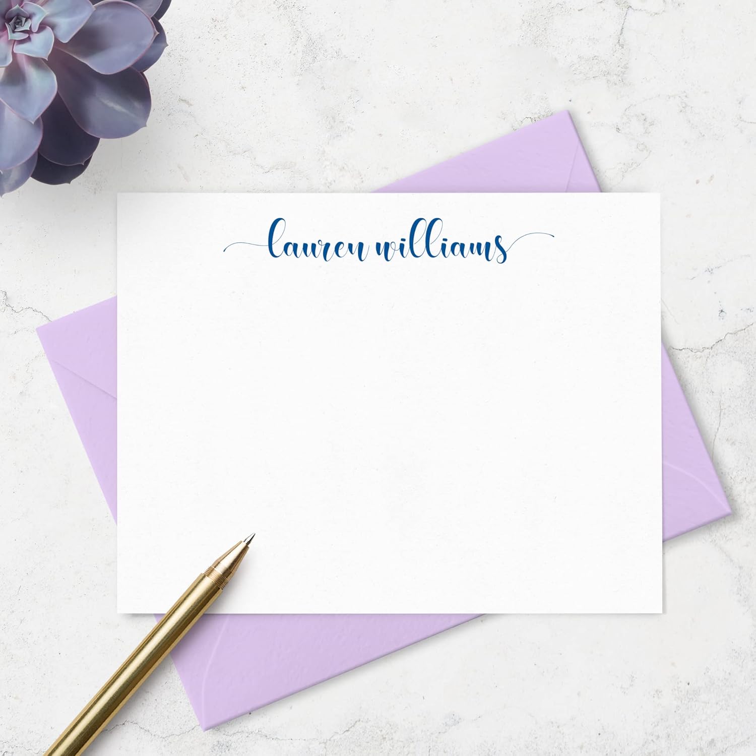 Fairmont & Grove Personalized Stationary Note Cards and Envelopes for Women with Name in Lowercase Script, Choose Ink & Envelope Colors and Set Size, Custom Set of Flat A2 Notecards (Font Style #6)