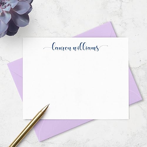 Miniatura 18 de Tarjetas de notas estacionarias personalizadas y sobres para mujeres con nombre en letra minúscula, elige colores de tinta y sobre