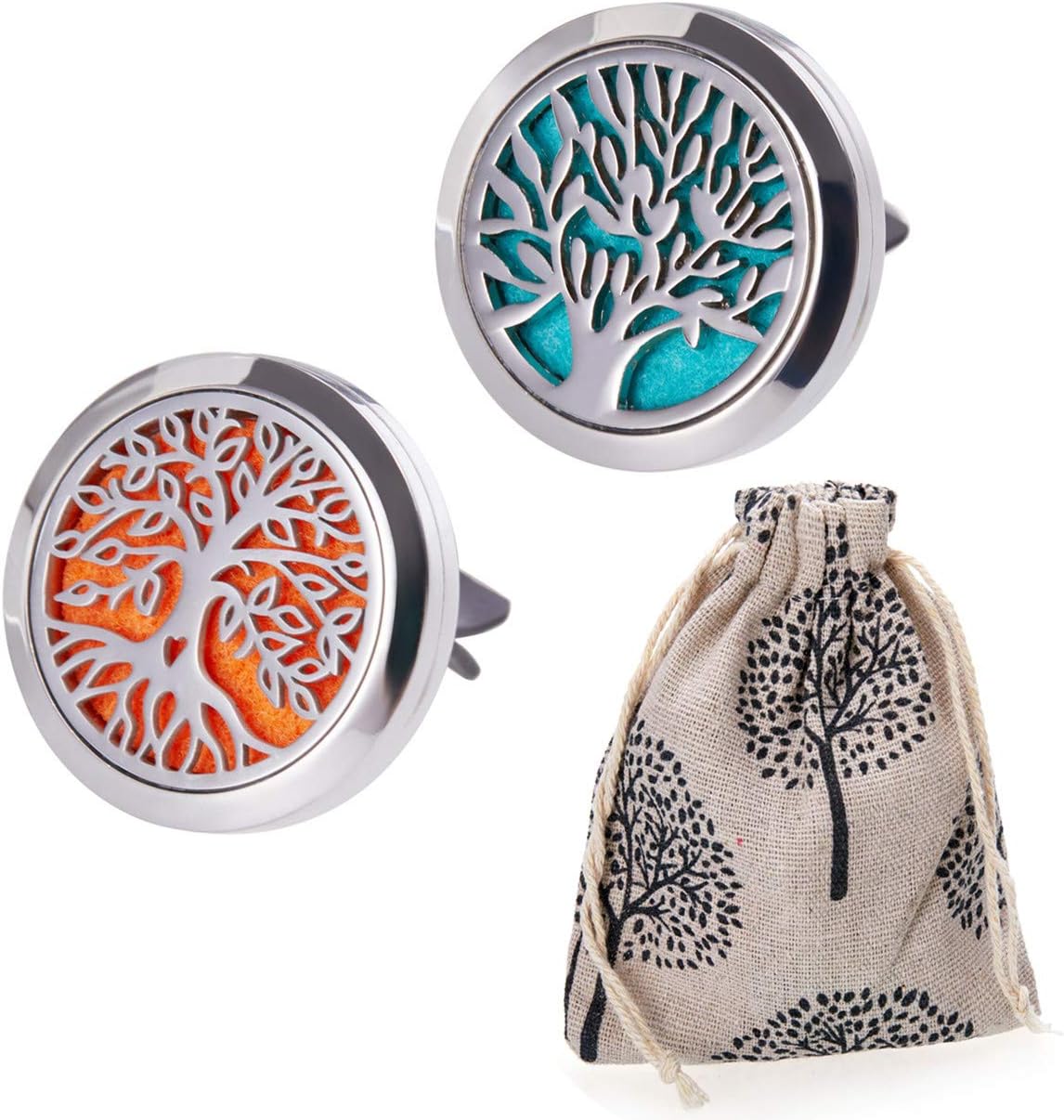 JOJOY LUX Aromatherapy Essential Oil Car Diffuser Vent Clip, 2 Pcs 30mm Air Fresheners Stainless Steel Locket with Magnetic & 10 Refill Pads