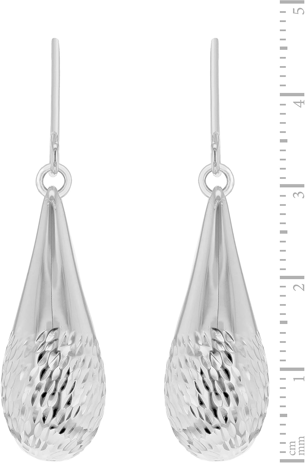 Tuscany Silver Women's Sterling Silver Rhodium Plated Diamond Cut Large Teardrop Earrings - Image 5
