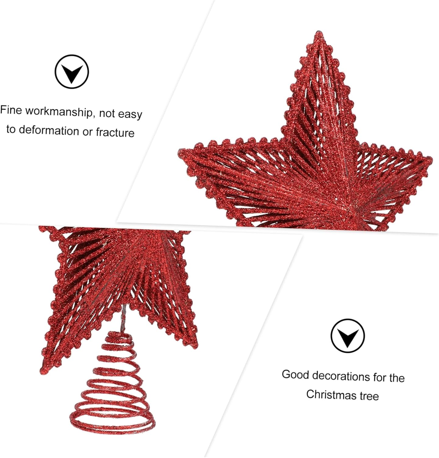 2pcs Red Sequin Pentagram Star Christmas Tree Topper Festive Pendant Ornament for Holiday