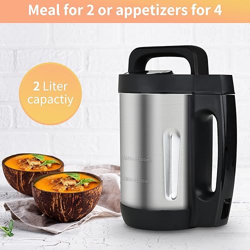 Miniatura 2 de Máquina para hacer sopa de 2 L, hace 4-6 porciones, licuadora eléctrica para hacer sopa con 6 programas preestablecidos, calefacción y mezcla