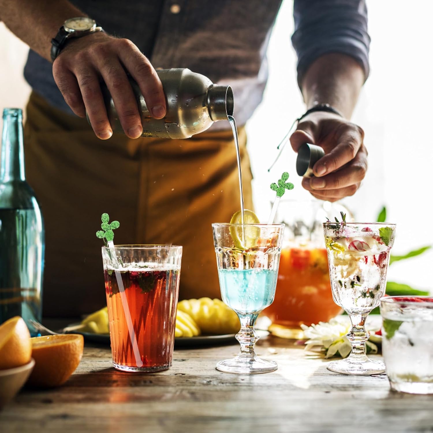 Creative Cactus Glass Stirring Stick Transparent Swizzle Rod for Juice Cocktails Iced Tea Lemonade Reusable Drink Mixer Bar Accessory