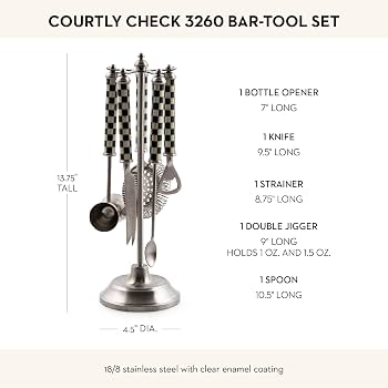 Amazon.com: MACKENZIE-CHILDS 3260 Bar-Tool Set, Black-and-White