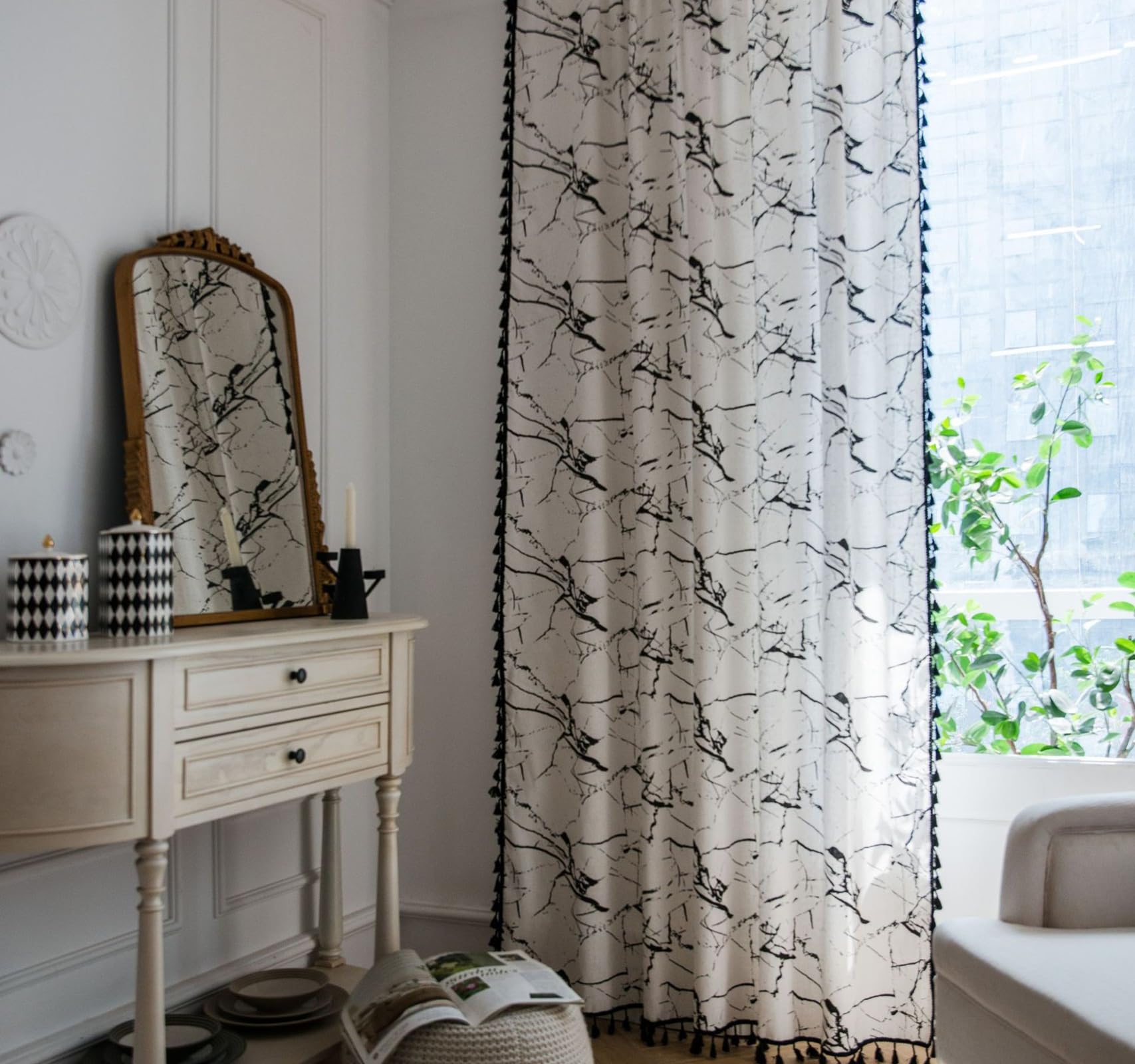 Cortina oscura con ojales y diseño jaspeado de 150x260 cm para dormitorio
