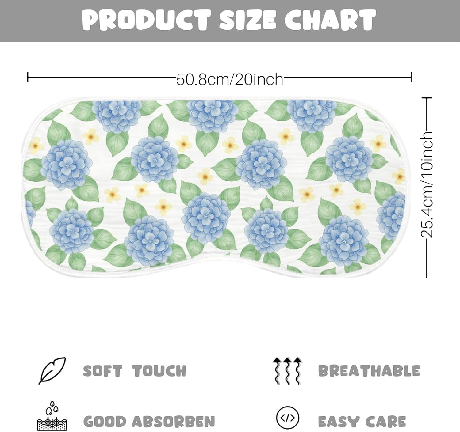 6 Pack Hydrangea Baby Burp Cloths for Girls Boys with Blue Floral Pattern,Large Cotton Burp Rags for Newborns Gifts Nursery Decor Extra Soft and Absorbent 20x10inches