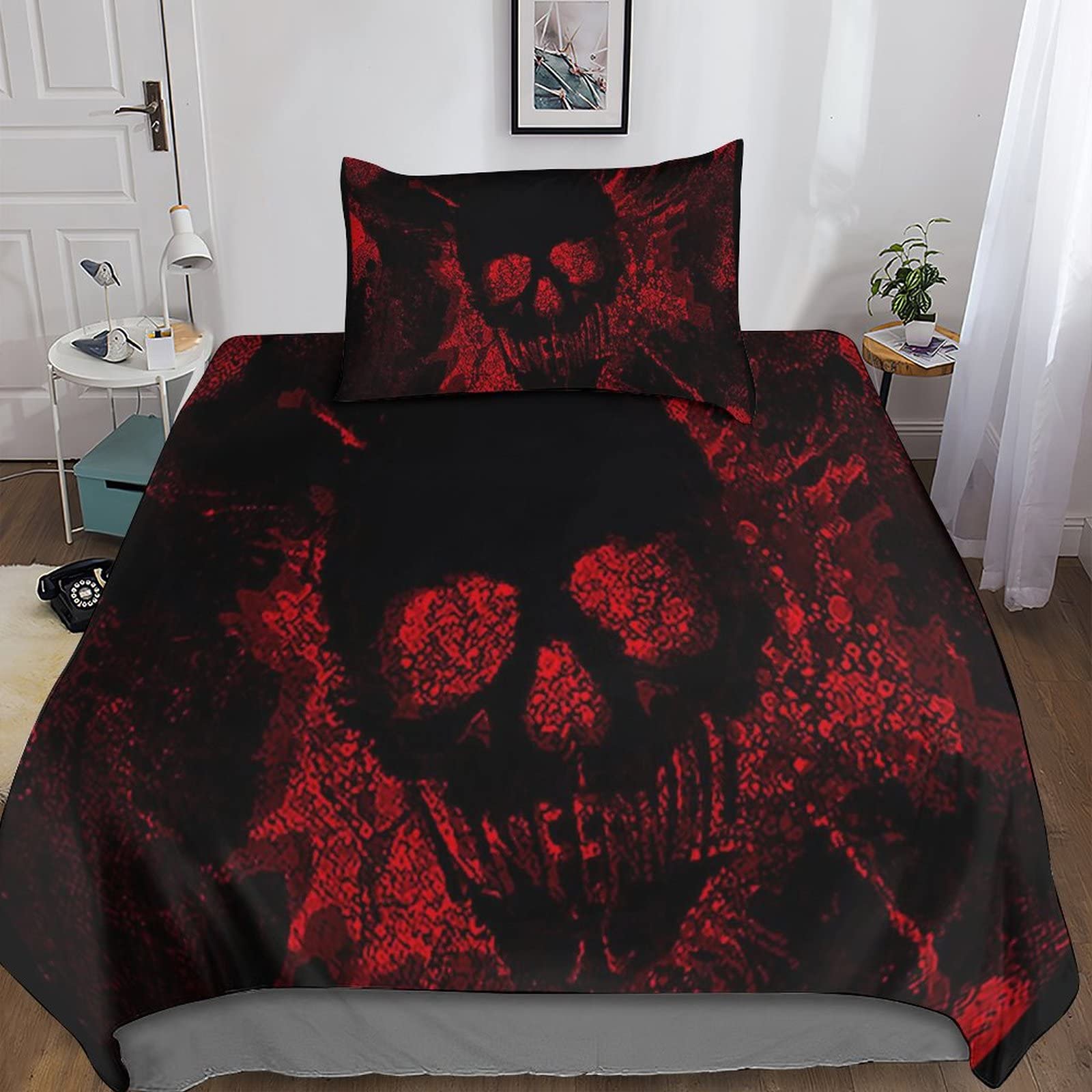 Parure de lit personnalisable 135x200 microfibre housse couette 3d tête de mort avec 2 taies