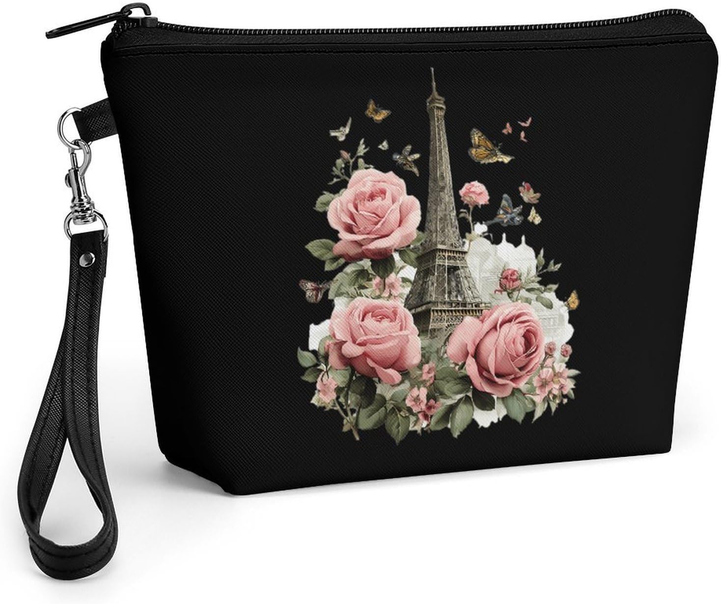 Eiffel Tower Butterfly Rose Women's Makeup Bag for Purse