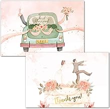 Gooji 4x6 Wedding Thank You Cards with Envelopes, Thank You from the New Mr and Mrs Cards, Matching Envelopes, Pack of 20, Wedding Shower Thank You Cards Bulk (Cake & Car)
