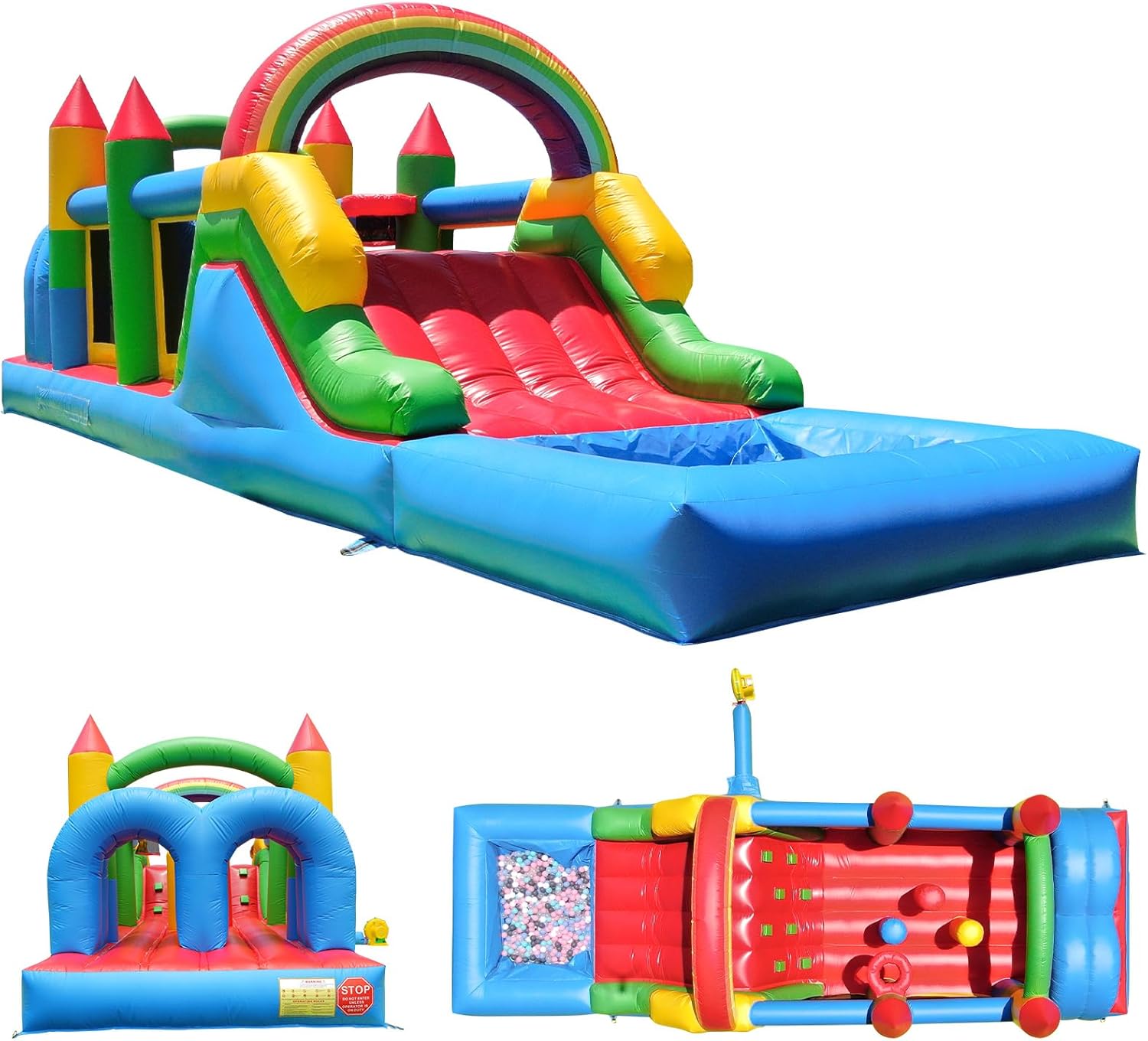 Commercial Bounce House for Big Kids 3-10,(100% PVC) 25FT(L) Inflatable Obstacle Course for Adult with Blower,Dual Racing Slides,Climbing,Water Pool,Obstacles,Great for Backyard Lawn Party-25x8x8FT