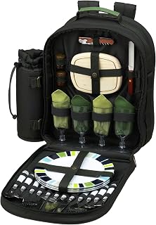 Picnic en Ascot – Deluxe equipado 4 persona Eco mochila de picnic con enfriador y aislado para vino, color verde