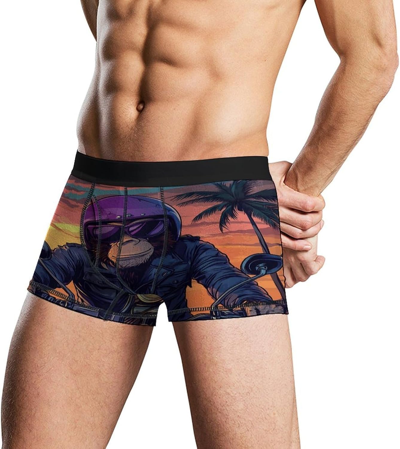 Animal Monkey Gorilla Riding Motorcycle Mens Underwear Moisture-Wicking Boxer Briefs Breathable Shorts Underpants Trunks