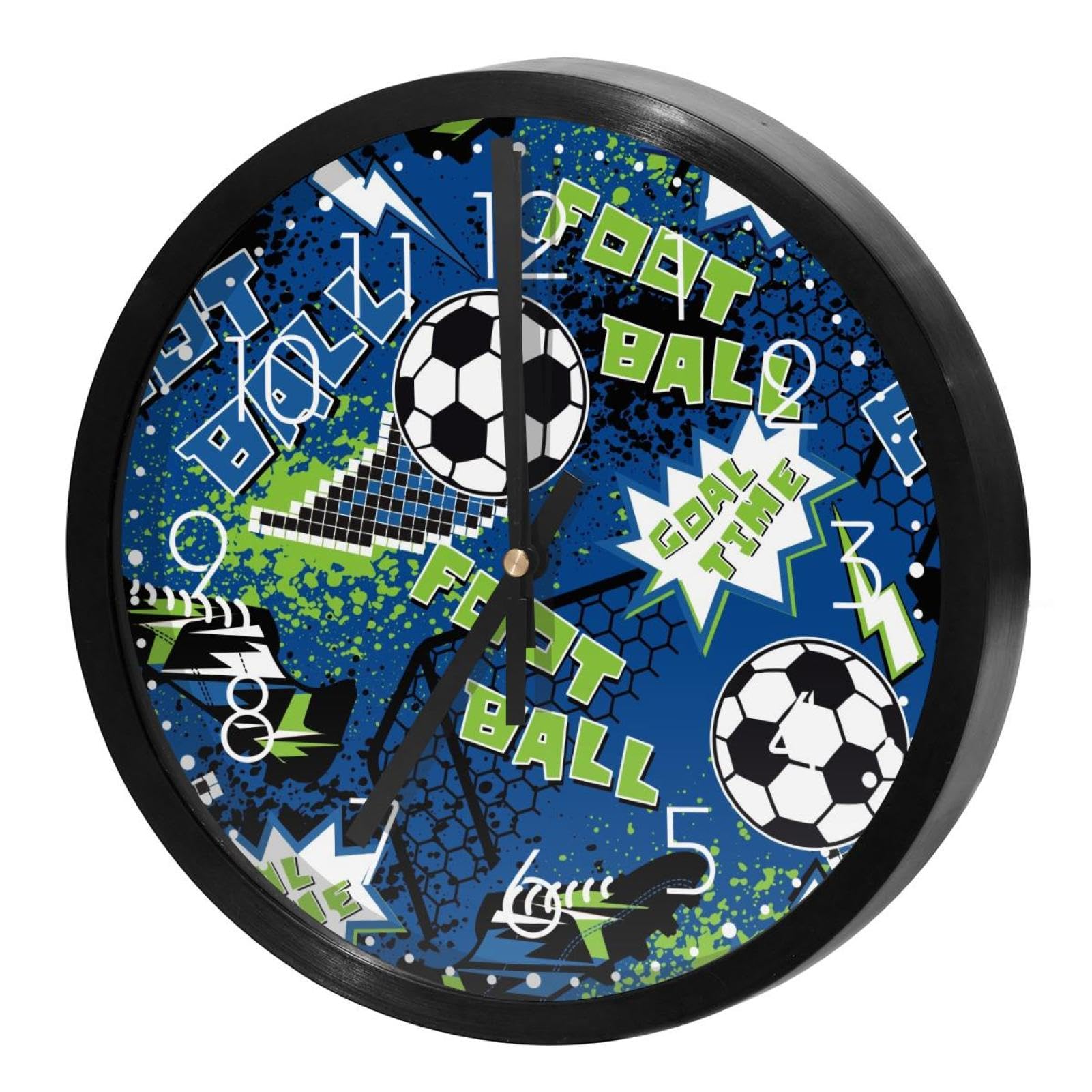 Horloge murale silencieuse à quartz football grunge pour déco chambre ado