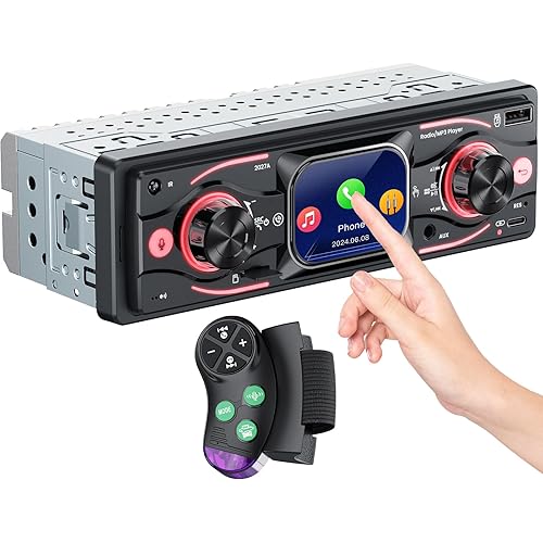 Single DIN Car Stereo with Touchscreen, Bluetooth Audio, Car Radio Receiver, Dual MP3/USB/SD/AUX Input, Fast Charging, Hands-Free Calling, Remote Control
