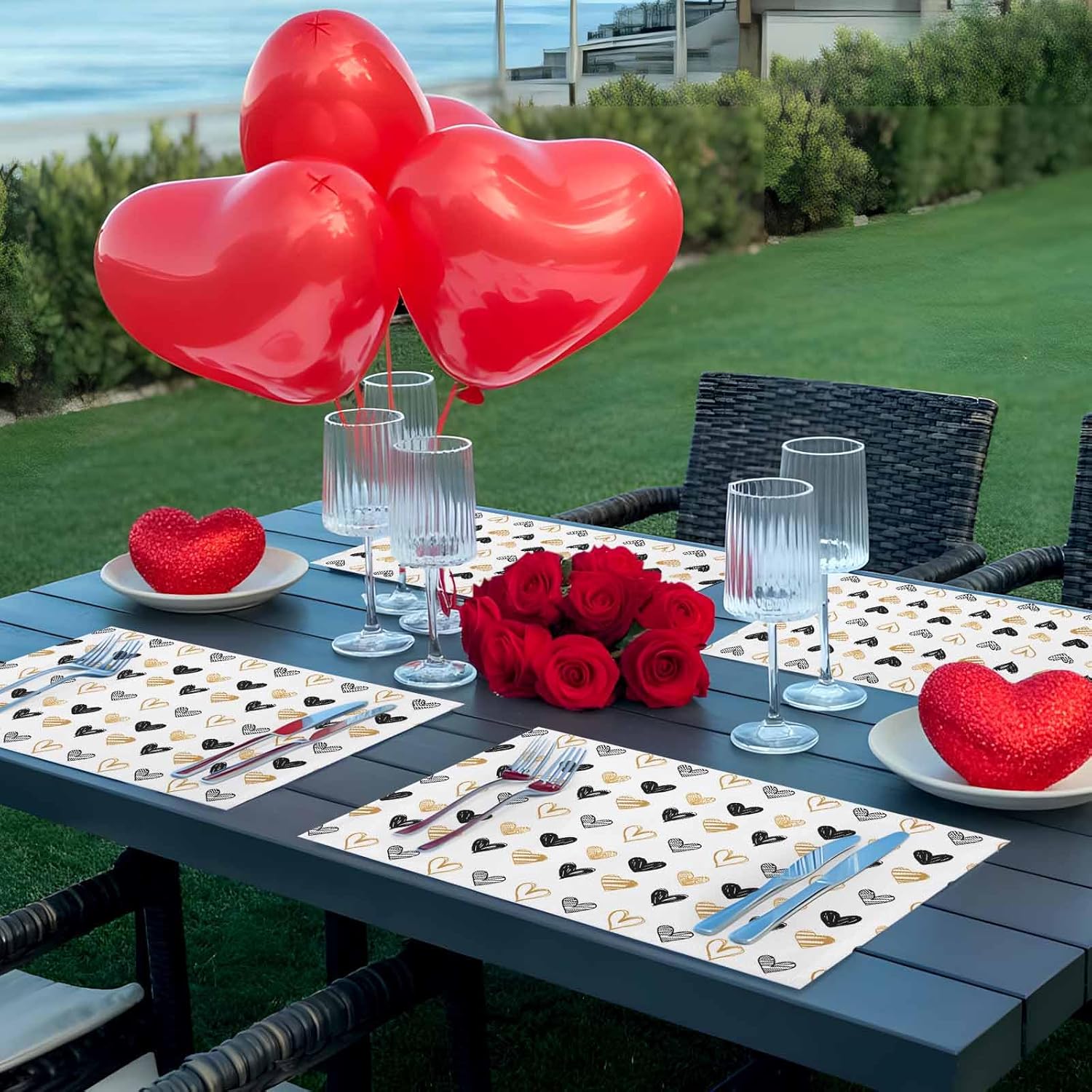 Valentines Placemats Set of 4 Simple Heart Shapes Table Mats, Romantic Decor Table Decoration for Kitchen Dining Table Stain Resistant Heat Insulation Non-Slip Washable