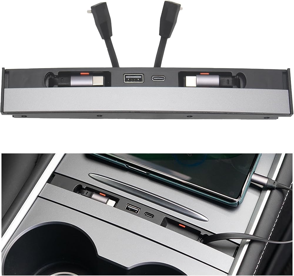 테슬라 모델 Y 2021-2024 및 모델 3 2021-2023용 4-in-1 USB 허브 충전기 — 사진 1