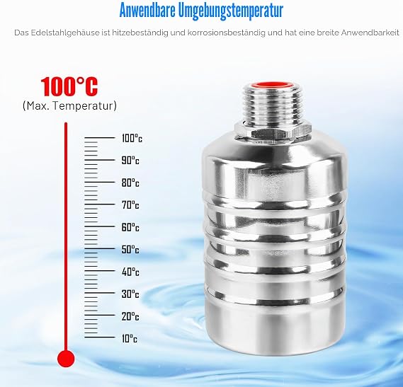 Automatisches SchwimmerventilSchwimmerventil 1/2'' oder 3/4'' Automatische Wasserstandsregelung Einstellbar 304 Edelstahlmit Wasserhahn-Dichtungsband und Wellrohr