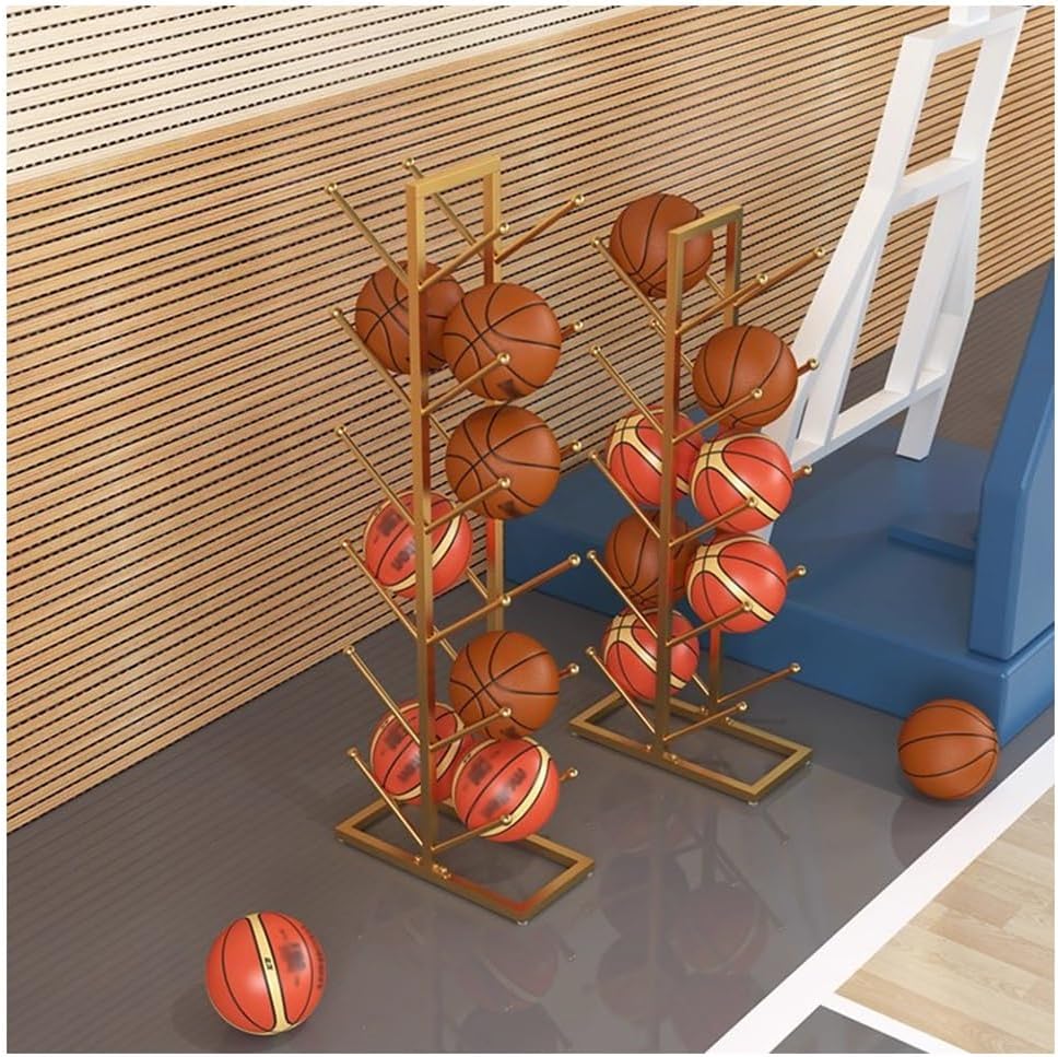 Heavy Duty Freestanding Ball Storage Rack – Metal Organizers for Basketball, Soccer, Volleyball & Football – Ideal for Garage, Gym & School (Black, 50x23x115cm)