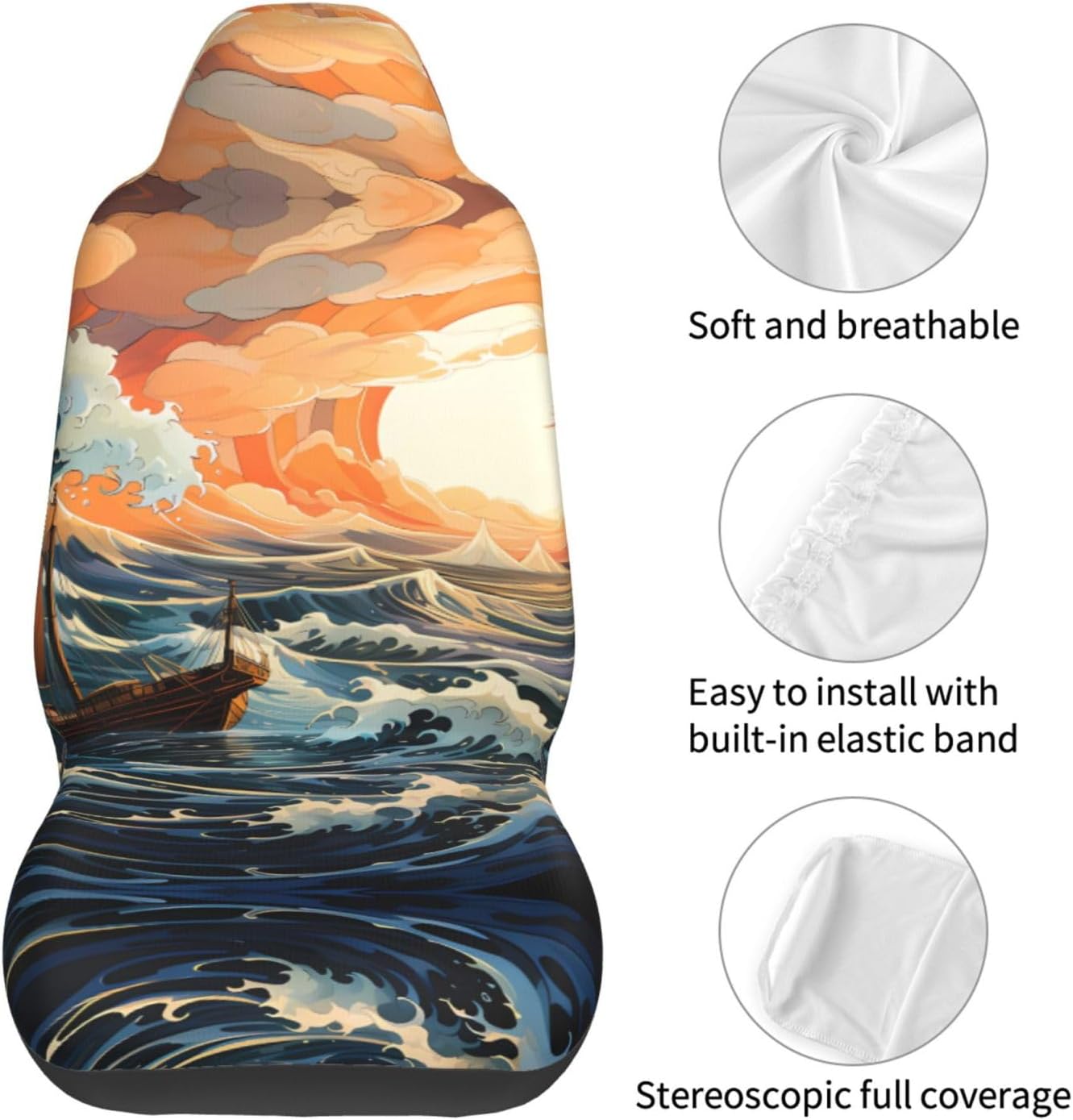 Universal Sea and Sail Printed car seat Covers are Suitable for Most Seats in Trucks, Vans, and Other Similar Vehicles.