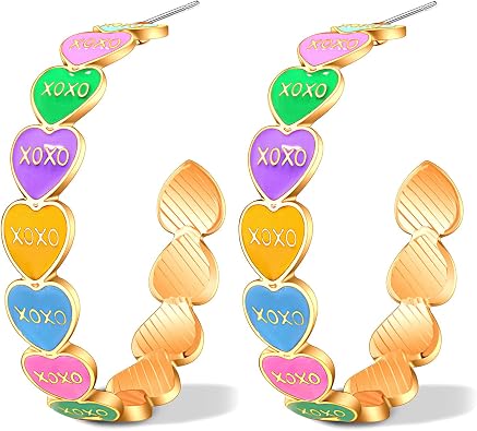 Valentines Day Hoop Earrings for Women LOVE XOXO Conversation Heart Earrings Romantic Large Circle Earrings Valentines Day Outfits Jewelry Gifts Party Favors