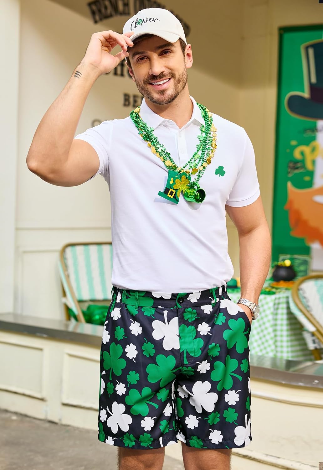 Arvilhill Men's St Patrick's Irish Shamrock Shorts with Pockets (S-XXL)