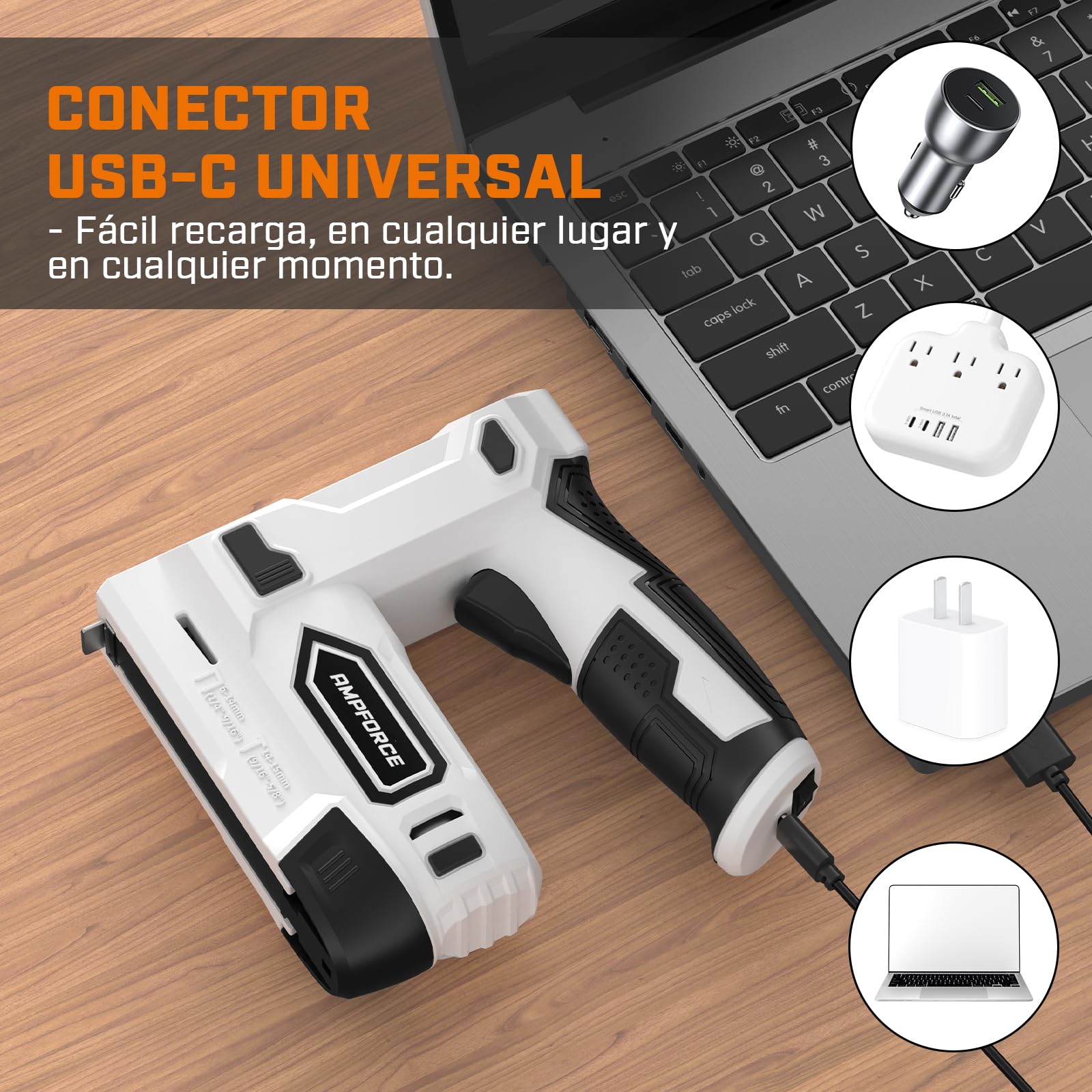 Pistola de Grapas Eléctrica 2 en 1 Inalámbrica 4V con Batería Litio, USB-C, Incluye Grapas y Clavos para Tapicería, Reparación de Muebles, Alfombras y Bricolaje