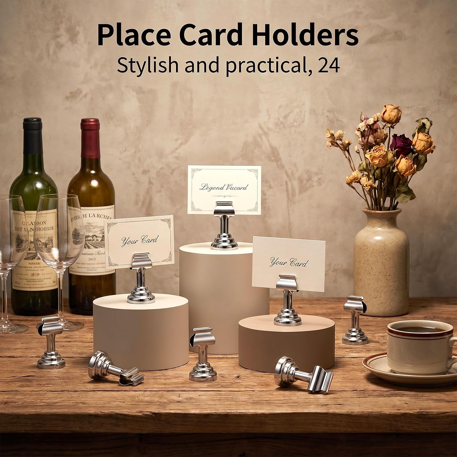 24Pcs Table Number Holders 1.7 Inch Metal Silver Mini Place Card Holders Bulk Table Card Holder for Photos, Weddings, Food Signs, Memo Notes, Weddings, Restaurants, Birthdays