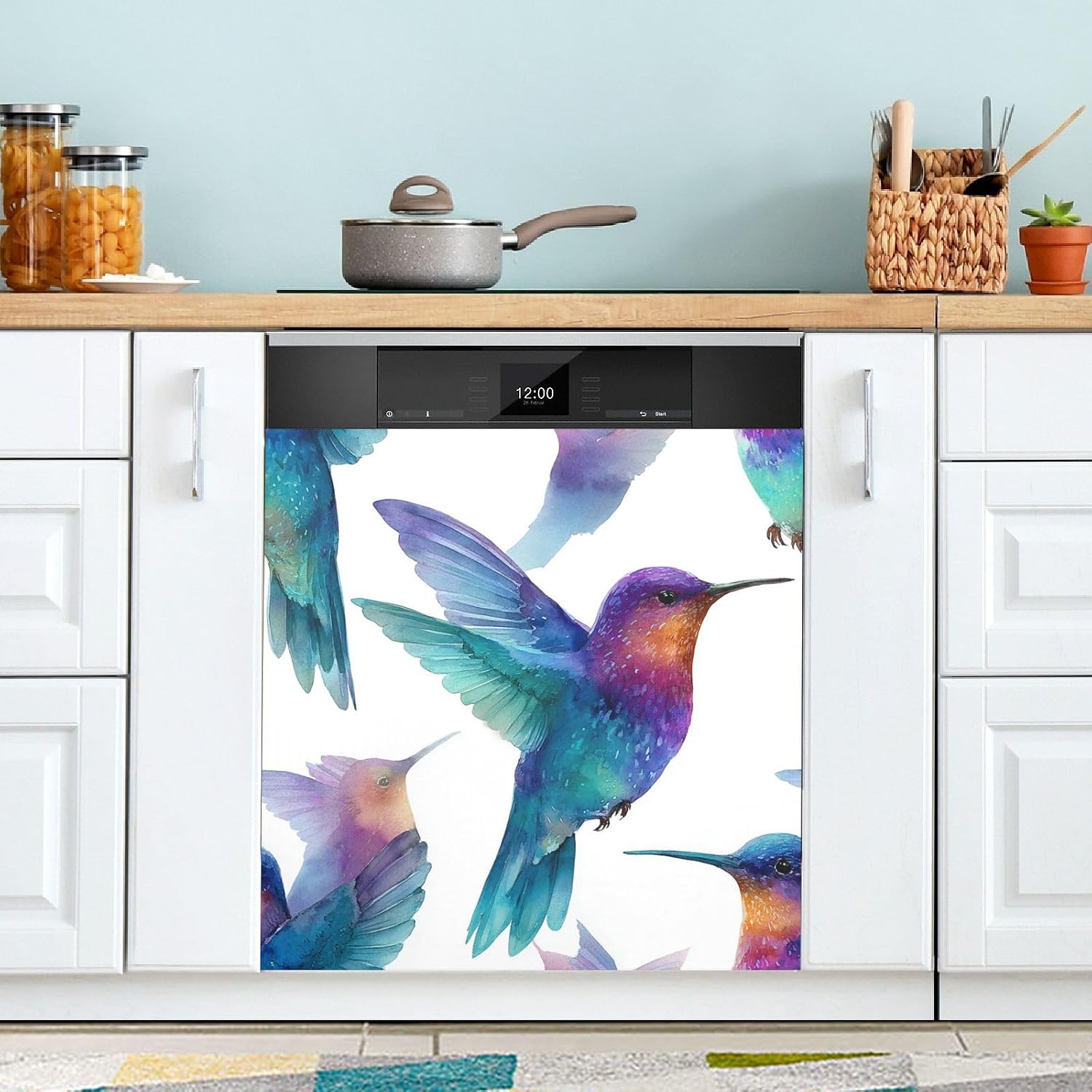 QUGRL Colorful Hummingbird Watercolor Dishwasher Magnet Cover Front Door Decorative Refrigerator Covers Magnetic Sheet Sticker Wash Machine Fridge Panel Decal for Kitchen Appliance 23x26 in