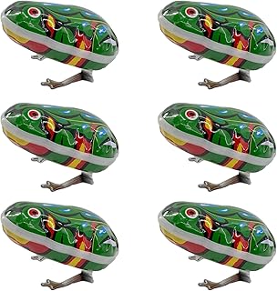 HYSTYLE 6 Pcs Clockwork Spring Frog Green Metal Jumping Wind Up Frog Desktop Decor Party Favors
