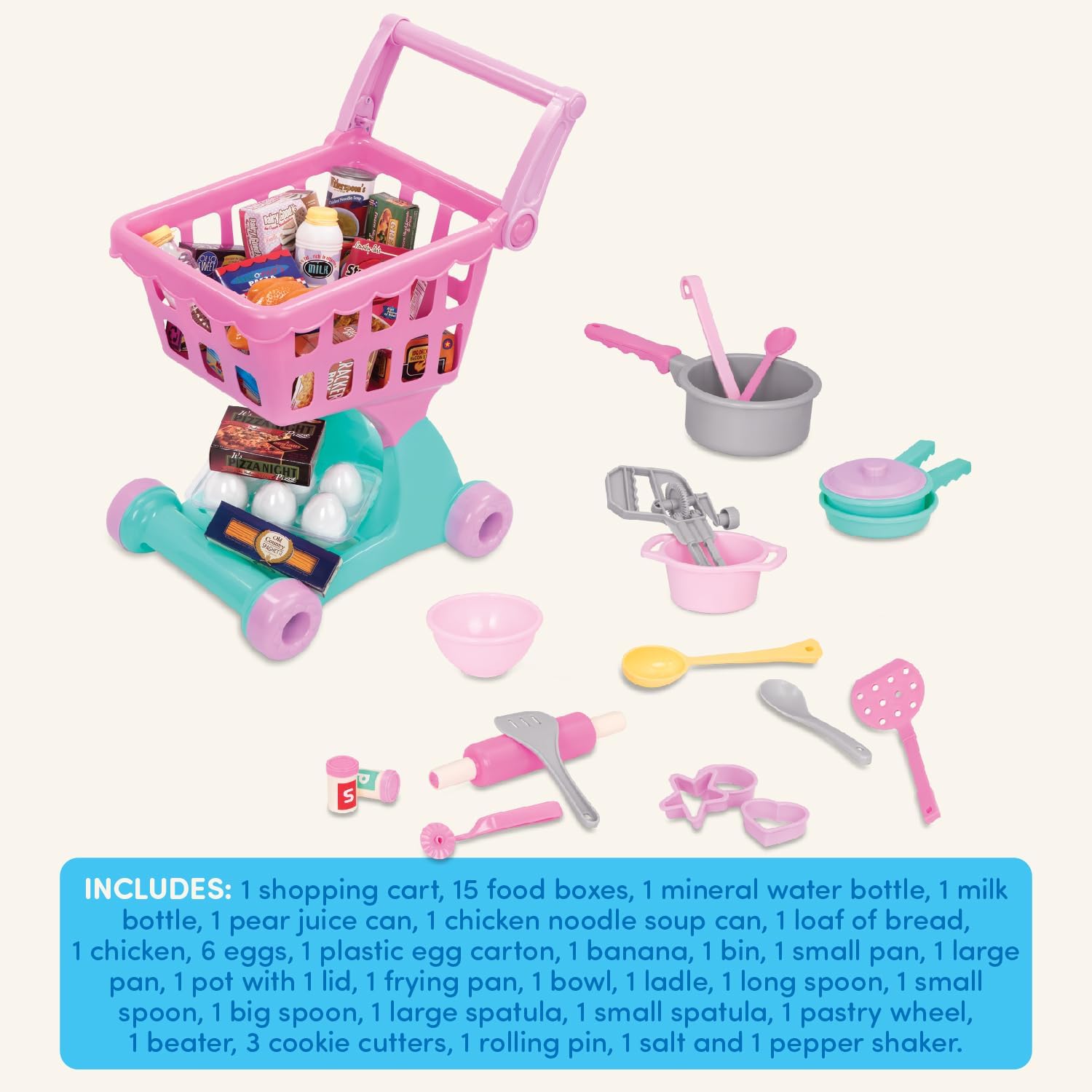 Battat – Play Circle – Shopping Cart & Grocery Set for Kids – Toy Food – Play Kitchen – Pretend Play – 3+ Years