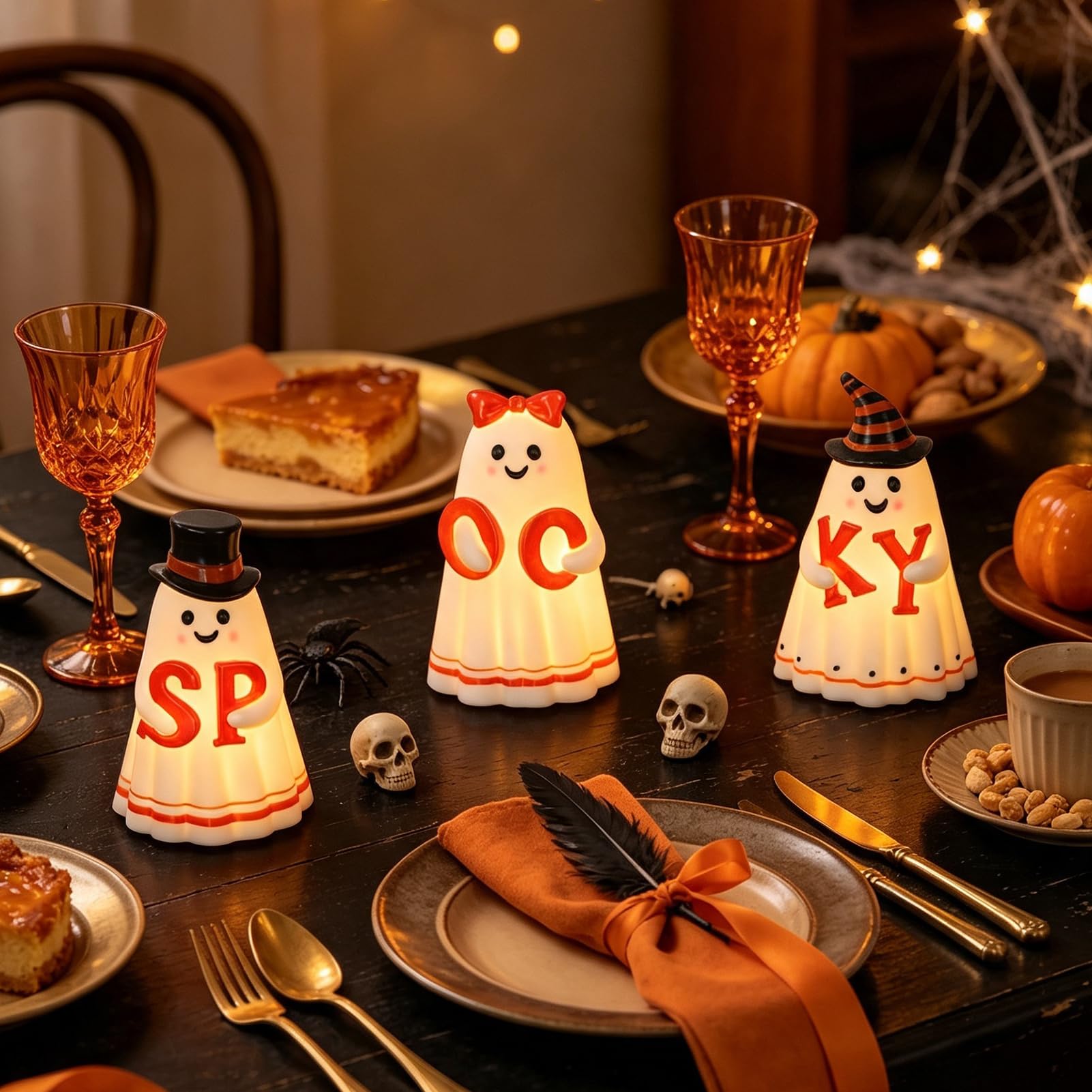 Wondise Candele senza fiamma spettrali di Halloween del fantasma con il | Candele fantasma a batteria in plastica, confezione da 3 candele per Halloween, decorazione da tavola regalo (D 8,6 cm x H