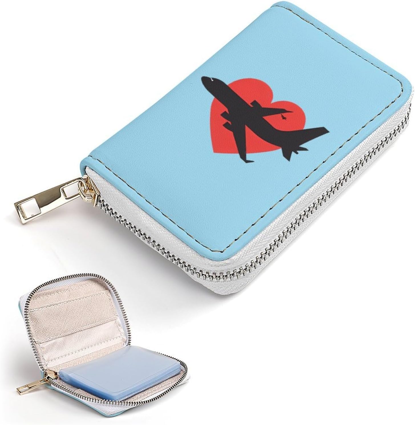 Airplane with Heart Small Business Credit Card Holder Wallet with 20 Card Slots Case Coin Purse Pouch