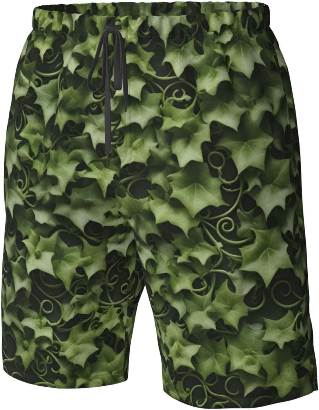 Mens Floral Swirls Ivy Print Beach Shorts,Casual Summer Shorts for Men,Quick Dry Polyester