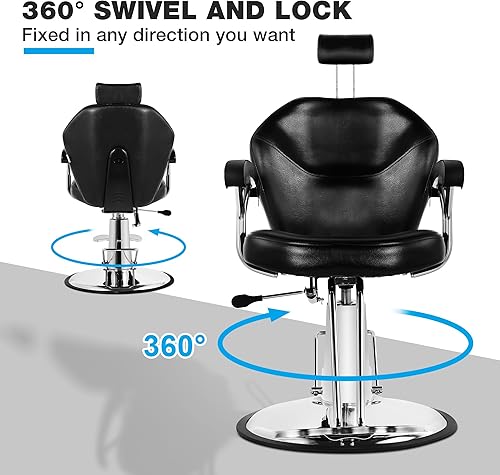 Miniatura 4 de Silla de peluquería con bomba hidráulica resistente, silla reclinable giratoria de 360 grados, estructura de acero duradero, equipo de belleza para