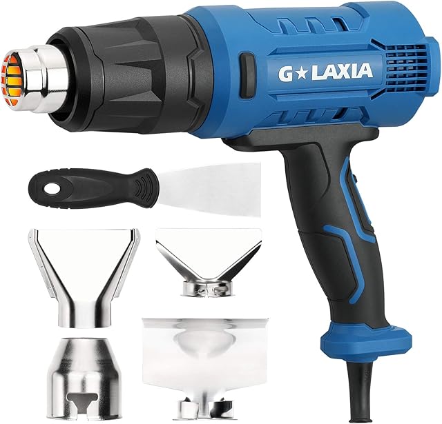G LAXIA Heat Gun, 1800 Walt Professional Hot Air Gun with 3 Heat Settings 50- 550, 4 Nozzles Deflector and Scraper Included
