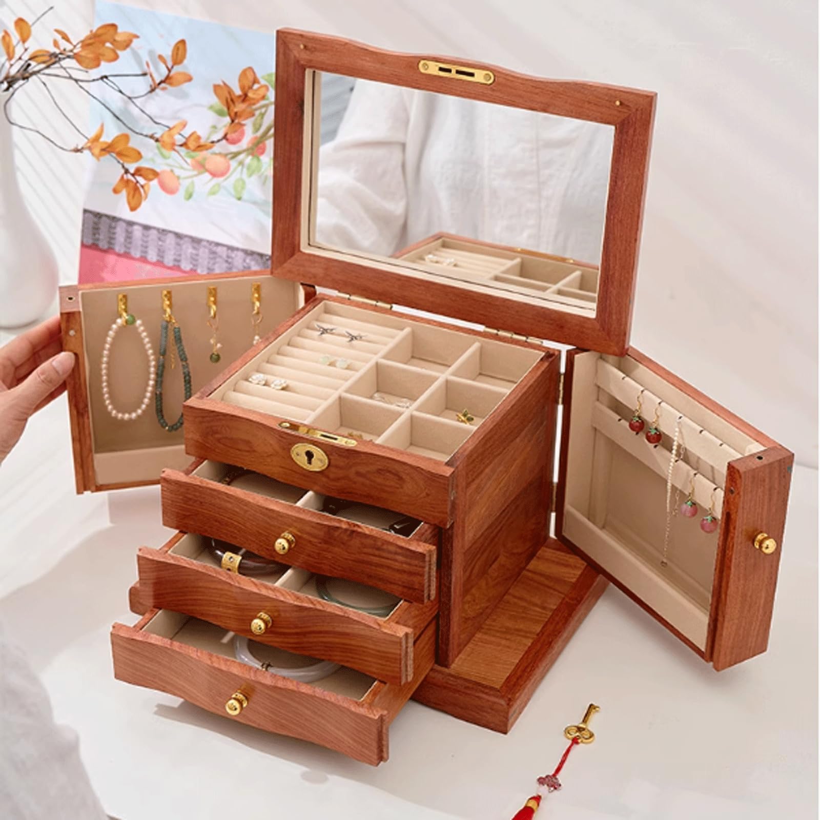Amazon｜ジュエリーボックス 木製ジュエリーボックス 手描きガーデニア