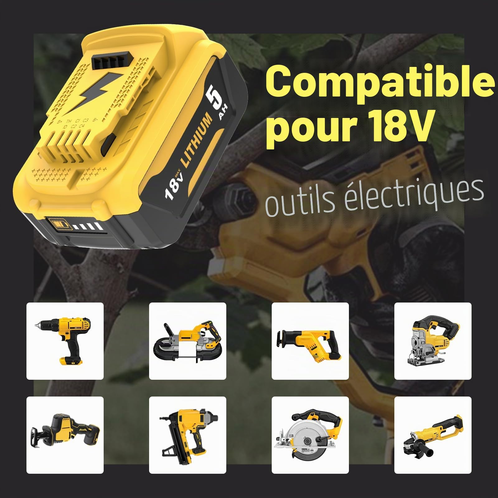 Lot de 2 Batteries de Rechange DCB184 5,0Ah pour DeWalt Batterie 18V DCB182 DCB180 DCB184 DCB200 DCB182 DCB181 DCB201 + pour Dewalt Chargeur 18V 3A Goodexo