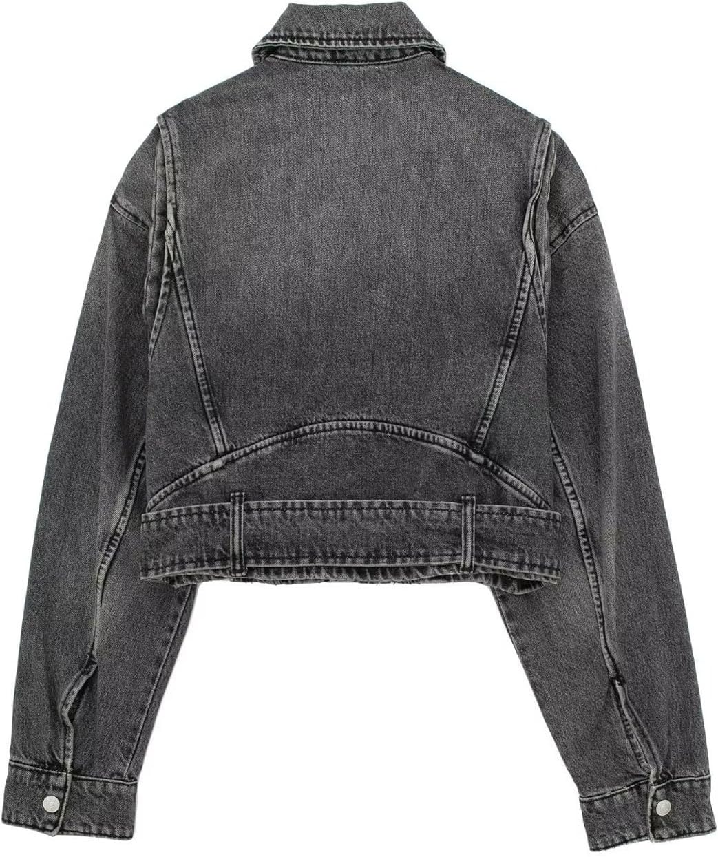 chouyatou Women's Fall Moto Biker Distressed Denim Jacket Boyfriend Casual Belted Short Jean Jacket