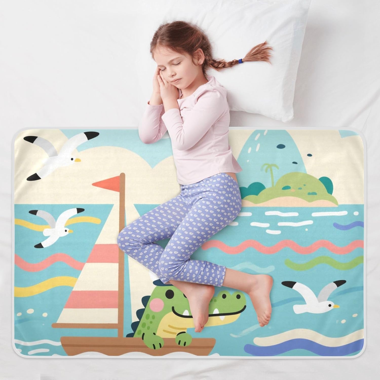 Cartoon Cute Crocodile Blue Extra Large Resuable Diaper Mats Water Resistant Bed Pad Changing Pad Liner for Kids Adults Pets, 52" L x 34" W