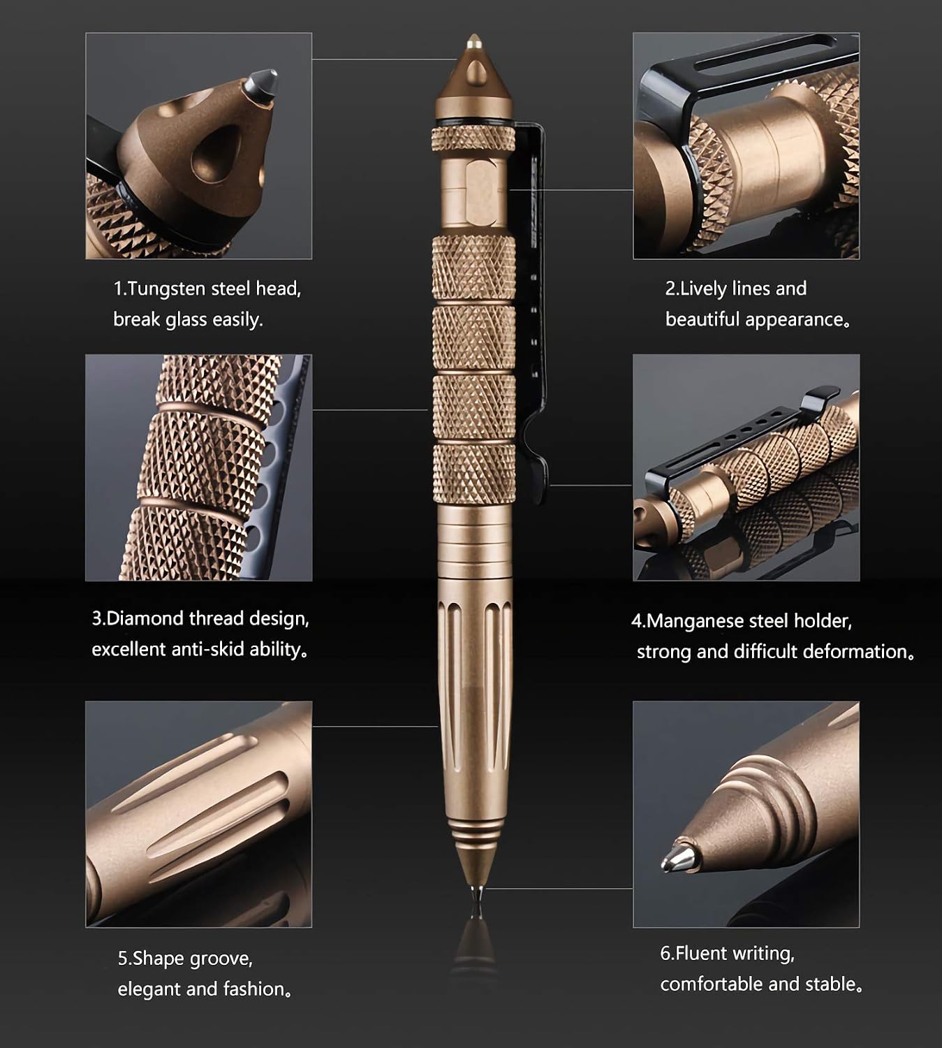 2PCS Tactical Pen Aluminum Self Defense Pen with Glass Breaker Writing Survival Tool